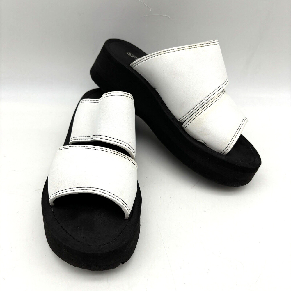 Vintage 90s Y2K Splash White Wide Strap Foam Platform Slip On Sandals Size 6.5